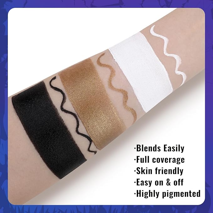 Black White Metallic Brown Face Paint+3PC Sponge+Brush Body Paint Set,Colored Eye Black for Baseball Softball Sport Games,Leopard,Cat Face Painting for Halloween,Cosplay,Costume,Theme Parties