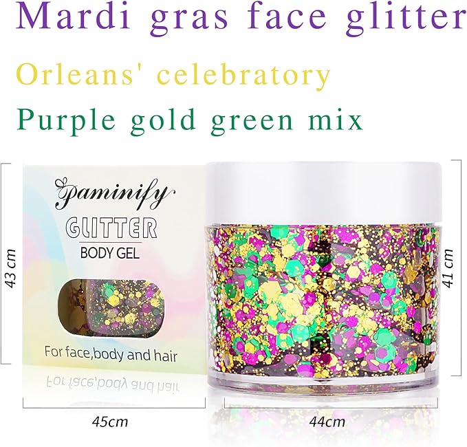 Mardi Gras Accessories Gold Face Glitter,Green Purple Gold Mixed Holographic Body Glitter Glitter,Festival Sequins for Face and Body, New Orleans Decorative Carnival Decorations