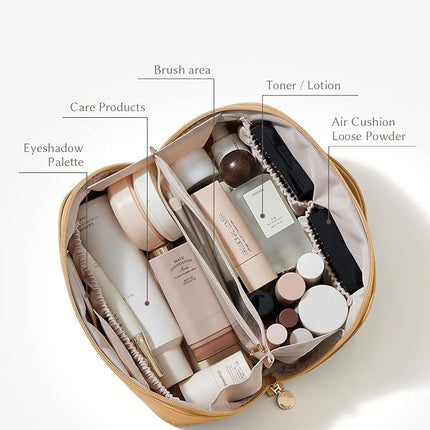 EACHY Travel Makeup Bag,Large Capacity Cosmetic Bags for Women,Waterproof Portable Pouch Open Flat Toiletry Bag Pattern Makeup Bag