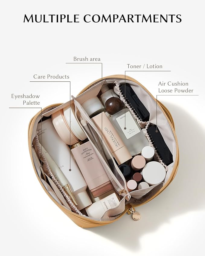 EACHY Travel Makeup Bag,Large Capacity Cosmetic Bags for Women,Waterproof Portable Pouch Open Flat Toiletry Bag Pattern Makeup Bag