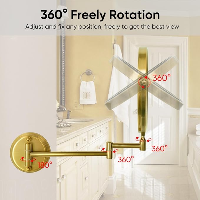 GURUN 8" Wall Mounted Makeup Mirror with 10X Magnification,Two-Sided Swivel Bathroom Mirror,Brushed Gold Finish M1306GJ(8",10X)