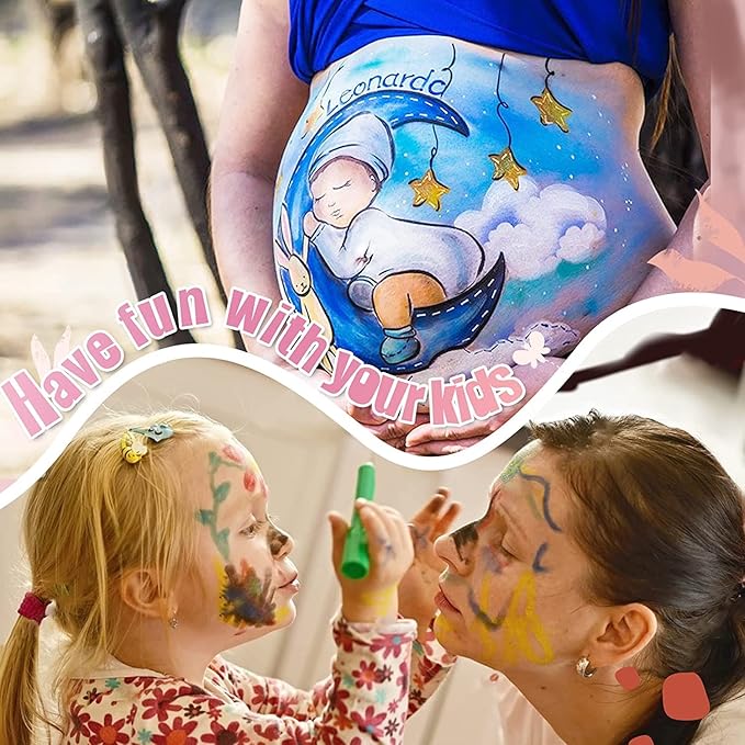 Beesjuy Face Painting Kits for Kids,12 Color Water Based Face Paint Kit, Washable Kids Body Paint for Makeup, for Birthday, Halloween, Thanksgiving Day, Cosplay Makeup, Gifts for Kids/Children