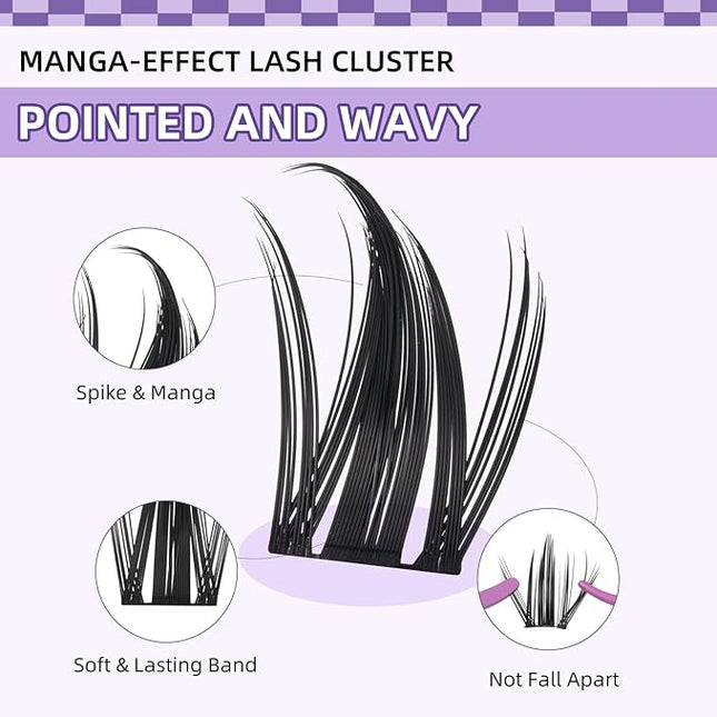 B&Q Manga Lashes Clusters Anime Lashes 10-18mm Mixed 120pcs Eyelash extension Manga Style Lash Feature Side Spike Cat Eye Eyelash Clusters Perfect Choice for Beginners at Home (Lash-Anime 03)