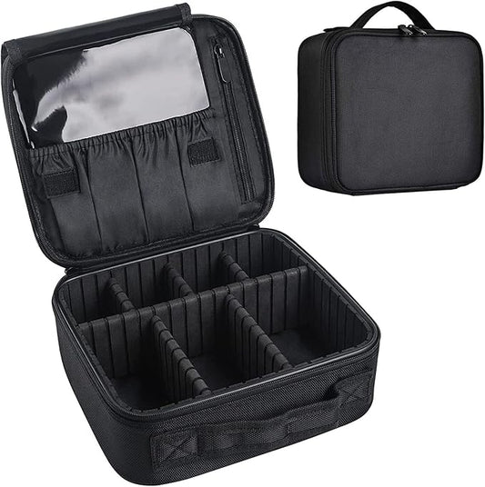 Travel Makeup Case, Cosmetic Train Case Organizer Portable Artist Storage Makeup Bag with Adjustable Dividers for Cosmetics Makeup Brushes Toiletry Jewelry Digital Accessories - Black