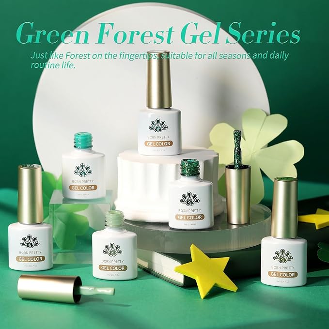 Born Pretty Green Gel Nail Polish, Christmas Carnival Evergreen Gel Nail Polish Set, Glitter Green Sparkle Gel Polish Nail Art Varnish Manicure Collection St. Patrick's Day 6PCS