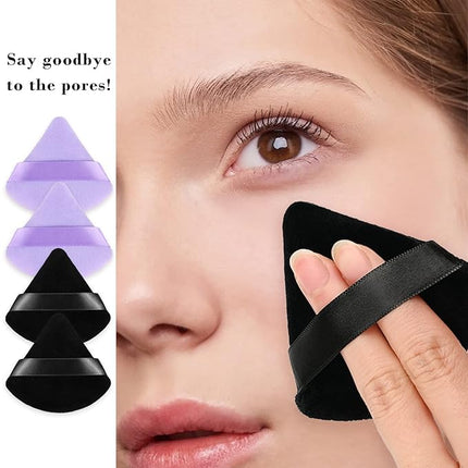 8pcs Triangular Powder Puff Face Soft Velvet Makeup Puff for Loose Powder Body Powder Makeup Sponge for Contouring Wet Dry Foundation Blender Sponge Beauty Makeup Tool.(Black&Purple)