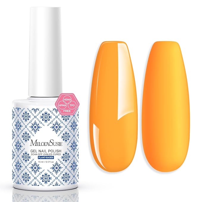 MelodySusie Fleurwee Plant Based Gel Nail Polish, Hema Free Bright Orange Nail Polish, Soak Off UV LED Gel Polish Gift for Women 21 Non Toxic Long Lasting Nail Art Manicure Salon DIY at Home P36