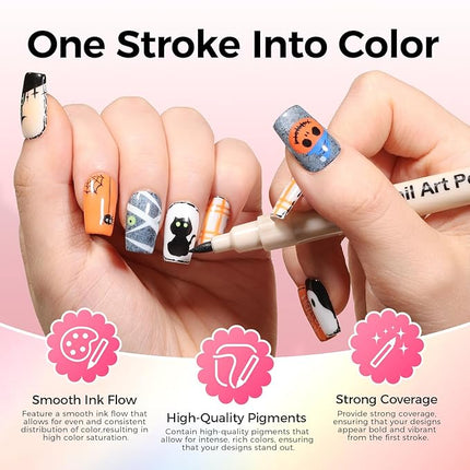 GELLAKTIK 18 Colors Nail Art Pens Set, 3D Nail Polish Pens Quick-Drying Acrylic Paint Markers, Dotting Liner Brush for DIY Nail Design, Home & Salon Manicure Tools