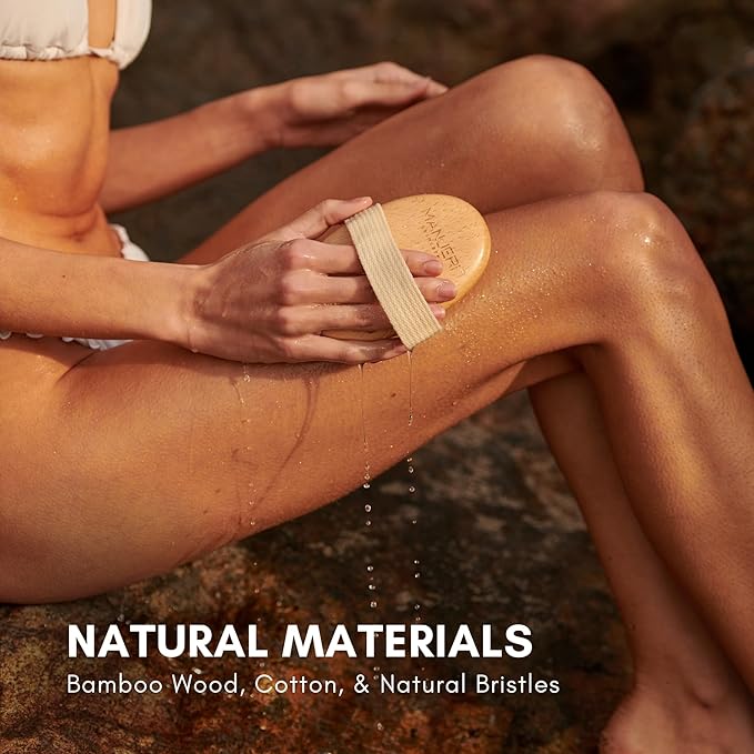 Body Brush, Natural Bristle Exfoliator for Smooth, Radiant Skin, Lymphatic Drainage, and Skin Toning Brush for Shower or Dry Brushing