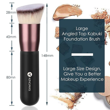 KINGMAS Angled Top Foundation Brush, Premium Kabuki Makeup Brush for Liquid, Blending, Cream, Powder,Blush Buffing Stippling Face Makeup Tools Black