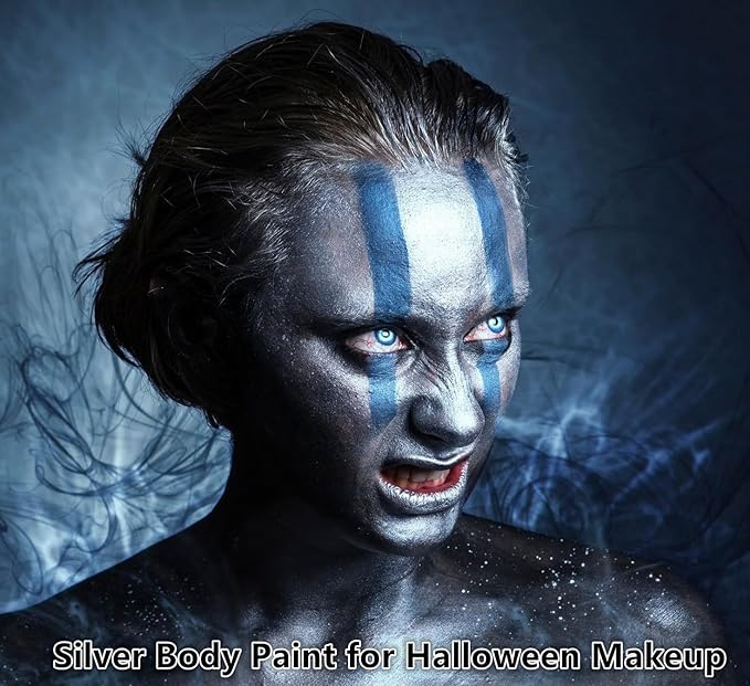 Go Ho Pearl Silver Face Body Paint Stick,Water Based Washable Face Paint Stick,Non-toxic Full-coverage Cream Silver Body Paint for Adults Children Halloween Cosplay SFX Makeup