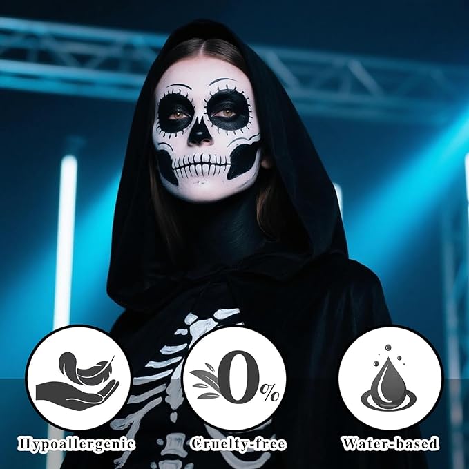 Black Face Paint Stick,Water-Based Black Body Paint Stick,Washable Full-Coverage Halloween Face Painting for Skeleton Skull Zombie Joker Clown Goth Cat Costume,SFX Makeup for Cosplay,1.06 OZ