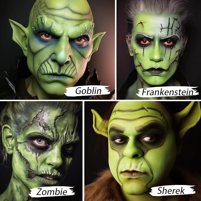 UCANBE Ogre Green Face Body Paint Makeup Foundation, Green Greasepaint for Christmas & St. Patrick's Day, Face Painting Kit for Halloween Monster Witch Goblin Shrek Hulk Gamora SFX Makeup & Costume