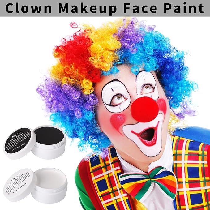 MEICOLY 7Pcs Halloween Makeup Kit - Black & White Face Paint, Oil Based Face & Body Paint for Adults & Kids - SFX Joker, Zombie, Vampire, Skull, Skeleton Makeup