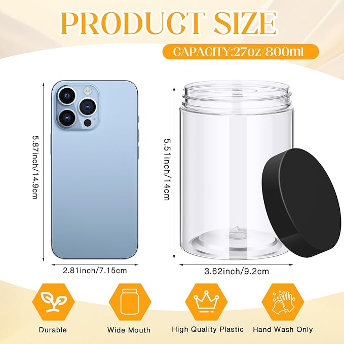 Patelai 4 Pieces Round Wide-mouth Leak Proof Plastic Container Jars with Lids for Travel Storage Makeup Beauty Products Face Creams Oils Salves Ointments DIY Making(27 Ounce,Black)