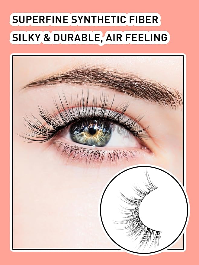 Wispy Lashes False Eyelashes Natural Cat Eye Lashes 12mm Strip Lashes withThin Band Siliglli Cat Eyelashes 3D Volume False Lashes C Curl Eyelashes Pack 7 Pair