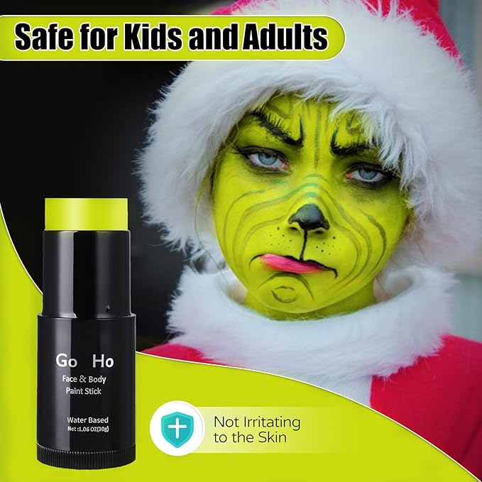 Go Ho Ogre Green Face Paint Stick,Water Based Washable Face Body Paint,Non-toxic Full-coverage Cream Ogre Green Body Paint for Halloween Costume Cosplay SFX Alien Makeup
