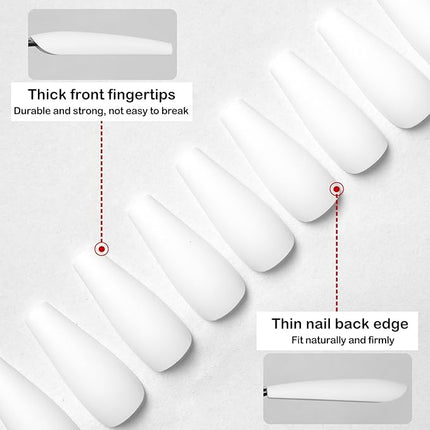 LoveOurHome 100pc Coffin Press on Nails Long Fake Nails White Matte Full Cover False Nails Press ons Artificial Nail Medium Ballerina Fake Fingernail Presson on Nail Tips for Women Kids Girls