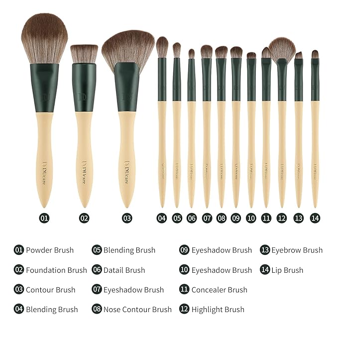 DUcare Makeup Brushes 14Pcs with 3Pcs Makeup Spong & Cosmetic Bag - Lime Mojito Series Makeup Brush Set for Foundation Blending Face Powder Blush Concealers Eye Shadows