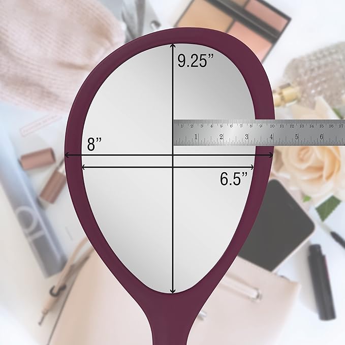 Zadro Large Hand Mirror with Handle Salon Mirrors for Hair Stylist, Big Handheld Mirror Makeup Mirror Wall Mounted Hang (1, Purple Garnet, Medium: 15" x 8")