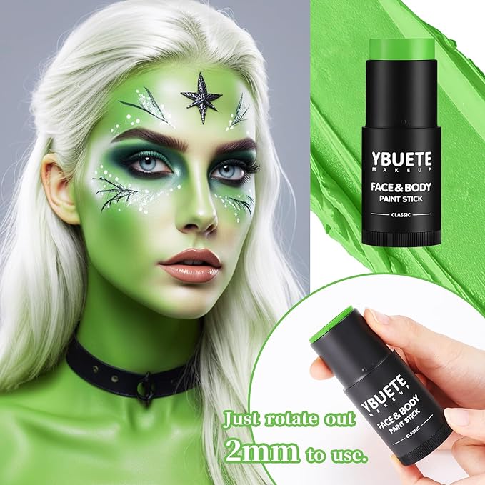 Light Green Face Body Painting Stick, Professional Green Full-coverage Cream Face Paint for St. Patrick's Day Halloween SFX Witch Monster Cosplay Makeup, Washable Body Paint for Adult Carnival
