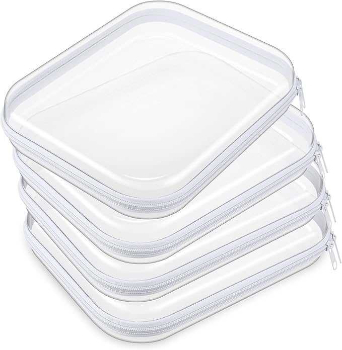 Hoolerry 4 Pcs Hard Clear Zipper Case Makeup Bags Plastic Pencil Pouch Transparent Storage Box Containers for Cosmetics, Snacks, Building Blocks, Puzzles(White,9.8 x 7.9 x 2 in)