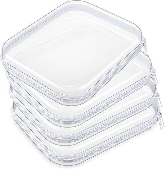 Hoolerry 4 Pcs Hard Clear Zipper Case Makeup Bags Plastic Pencil Pouch Transparent Storage Box Containers for Cosmetics, Snacks, Building Blocks, Puzzles(White,9.8 x 7.9 x 2 in)