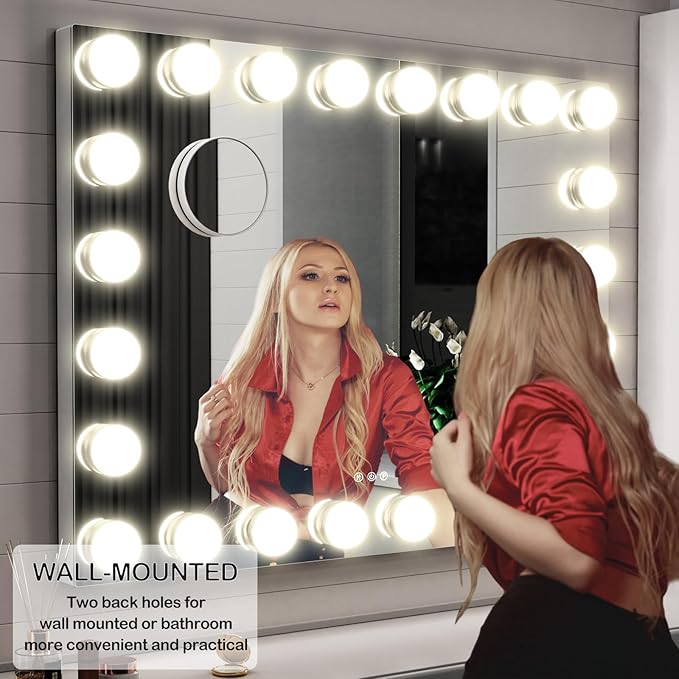 24 Extra Bulbs Vanity Mirror with Lights, 32WX24L Tabletop Hollyhood Makeup Mirror USB+Type-C Charging, Hollywood Lighted Mirror,3 Colors Modes,Touch Control,Metal Frame,White