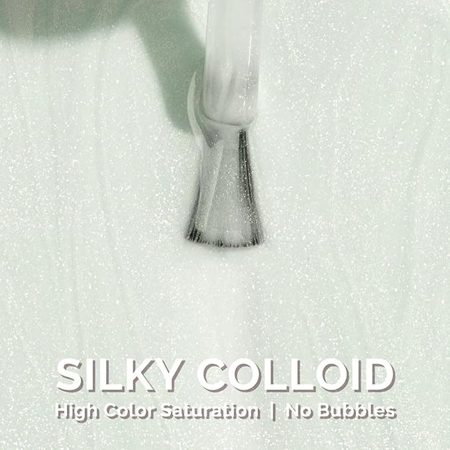 MelodySusie White Shimmer Gel Nail Polish,0.5fl oz Soak Off UV LED Green White Sparkle Gel Polish Gift for Women Nail Art Manicure Salon DIY Nail Design Decoration at Home-1756