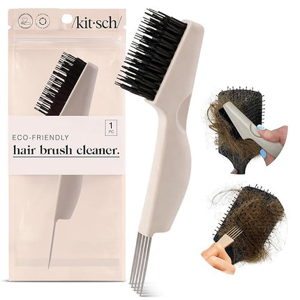 Kitsch Hair Brush Cleaner Tool | Double-Sided 2-in-1 Brush Cleaner for Hair Brushes & Combs | Eco-Friendly Cleaning Tool with Pick & Bristles, Perfect Gifts for Women | Hair Stylist Essentials