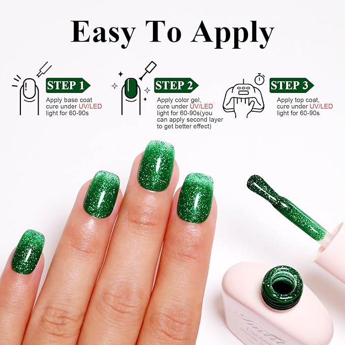 Imtiti Glitter Gel Nail Polish, Green Glitter Gel Polish Soak Off LED U V Shimmer Sparkle Christmas Green Nail Gel Polish Fall Winter DIY Nail Art Starter Manicure Salon 10ML