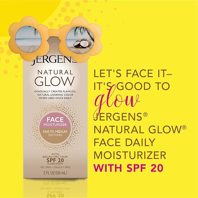 Jergens Natural Gradual Glow Bundle Pack: Daily Moisturizer +Firming 7.5fl oz and SPF20 Face Moisturizer 2fl oz, Fair to Medium