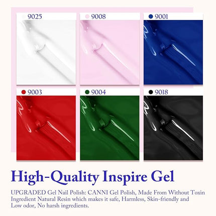 CANNI Gel Nail Polish Set – 6 Classic Colors (White, Pink, Blue, Red, Green, Black), HEMA-Free, Soak-Off UV LED Gel, Long Lasting for DIY Manicure & Nail Art at Home or Salon