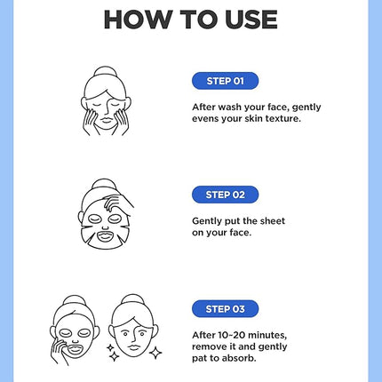 WELLAGE Real Hyaluronic Blue Ampoule Face Mask - Korean Hydratig Mask Moisture Boost with 10,000ppm Ultra-Low Molecular Hyaluronic Acid - Soft Vegan Cashmere Sheet for Sensitive Skin, 5 Sheets