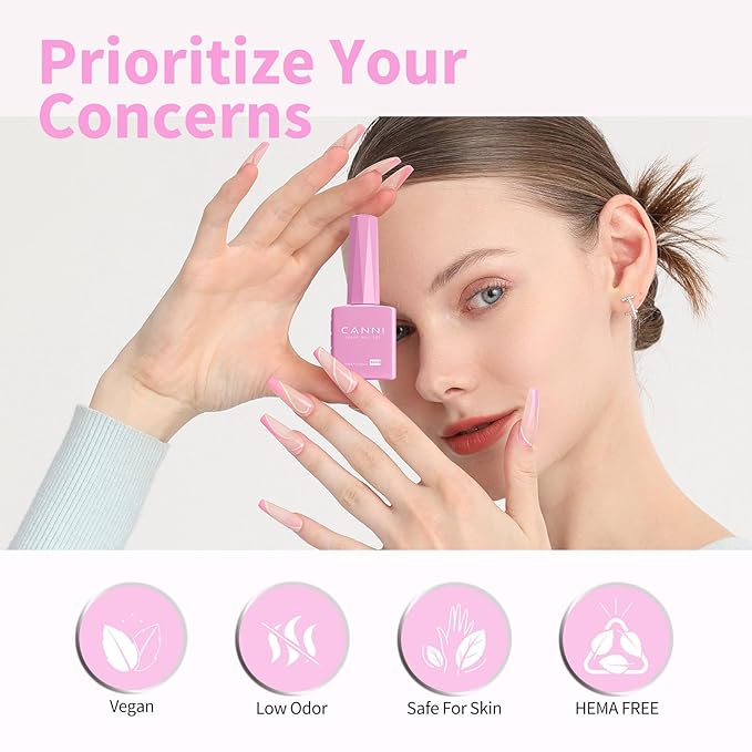 CANNI Pink Gel Nail Polish, 1Pcs Pink Gel Polish Color High Gloss Soak Off U V Nail Manicure Salon DIY