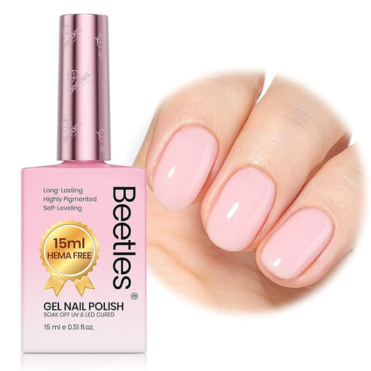 Beetles Nude Pink Gel Nail Polish - Misty Rose Jelly Gel Polish, Hema Free Natural Nude Pink Nail Polish Nail Concealer Sheer Translucent Effect Soak Off UV Nail Art Manicure Gift for Women 15ML