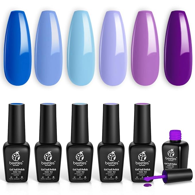 Beetles Gel Nail Polish, 6 Colors Blue Purple Baby Blue Light Purple Gel Polish Aquamarine Mermaid, Soak Off UV LED Nail Lamp Gel Polish Manicure DIY Nail Art Home Salon