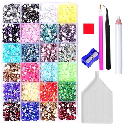Sunfairy 14000PCS Mixed Size 4MM Jelly ab Resin Rhinestones Box with Tools On Rhinestones for Tumblers Nails Crystals Flatback Colorful Glitter Gems Charms Accessories DIY 3D Nail Art Decorations