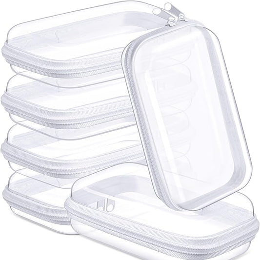 Sanwuta 6 Pcs Clear Hard Zipper Case Pencil Pouches Hard Plastic Zipper Pouches Makeup Bag Transparent Cases for Snacks Plastic Storage Organizer Box for Travel(White,7.48 x 3.94 x 2 Inch)