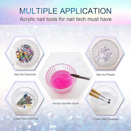 Dappen Dish for Acrylic Nails, Large Monomer Dish with Lid for Monomer Acrylic Nail Liquid, Clear Glass Cup for Acrylic Powder, Gel Polish, Acrylic Nail Brush Cleaner Holder, Nail Tech Must Haves. 3oz