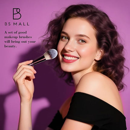 BS-MALL 14 Pcs Makeup Brushes Set with 1 Pcs Makeup Sponge – Essential Foundation Powder Concealers, Eye Shadows, Blush Makeup Brushes with Travel Makeup Case (Coffee)