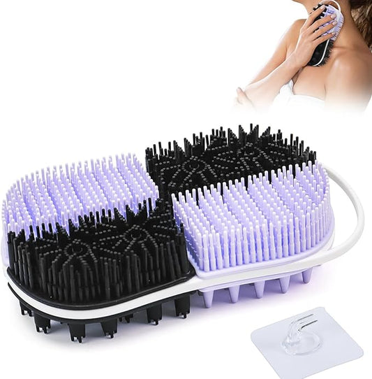 2 in 1 Silicone Body Hair Scrubber Upgraded Bristles Exfoliator Massage Shower Bathing Bath Women Brush Scrubbers for All Skin Body Wash (1pc Black+Purple)
