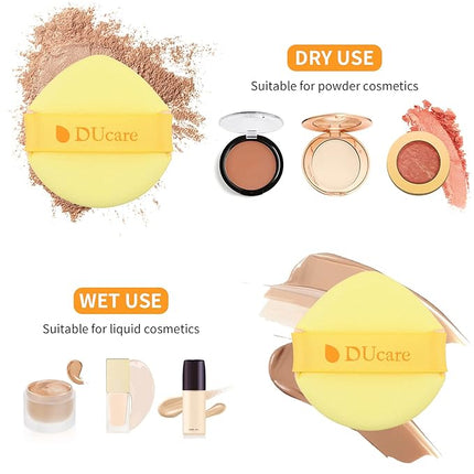 DUcare Foundation Brush with Christmas Sponges Puff Flat Top Kabuki Brush for Liquid Blending Mineral Powder Buffing Stippling
