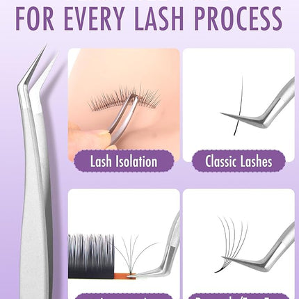 BEYELIAN Eyelash Extension Tweezers, Professional Lashes Tweezers for Make Fans, Curved Tip Stainless Steel JT10
