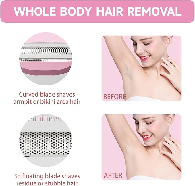 Electric Razors for Women, Bikini Trimmer 4 in 1 Lady Shaver, Wet/Dry Cordless Hair Remover for Nose Hair Face Eyebrow Arms Legs Armpit Underarm Pubic Area Electric Grooming Set LED Display