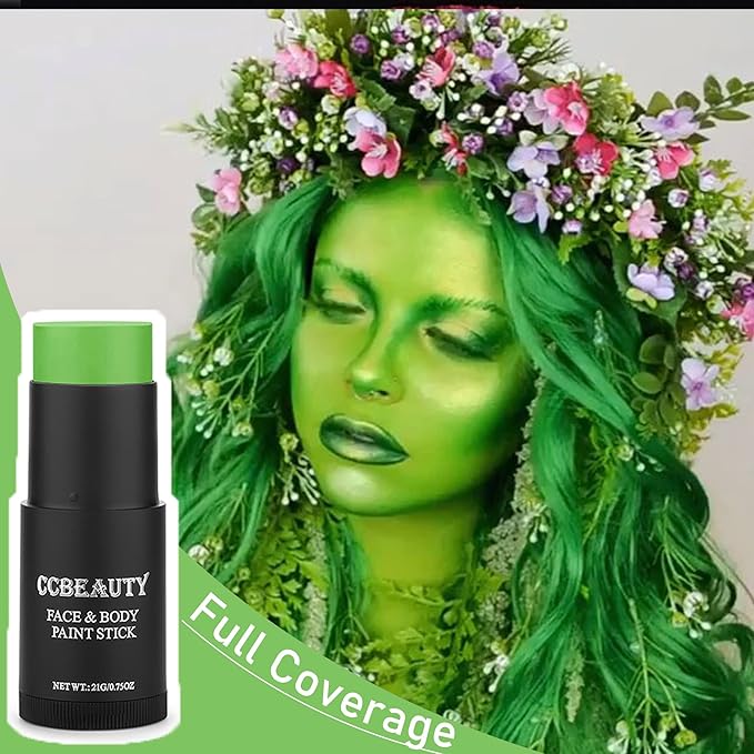 CCbeauty Light Green Face Paint Stick, Face Painting Kit, Lime Green Cream SFX Makeup Foundation, Professional Body Paint for St. Patrick's Day, Halloween Costume Party, Gamora, Shrek, Grinch Makeup