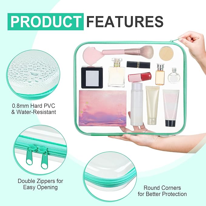 Sanwuta 6 Pcs Clear Hard Zipper Case Pencil Pouches Hard Plastic Zipper Pouches Makeup Bag Transparent Cases for Snacks Plastic Storage Organizer Box for Travel(Assorted Color,13.78 x 11.81 x 2 Inch)