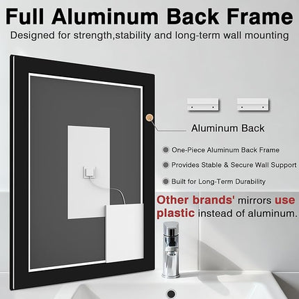 48x40 LED Lighted Bathroom Mirror - Black Aluminum Framed (Front and Backlit), Anti-Fog Bathroom Mirror with Lights,Stepless Dimmable LED Mirror,3 Colors Smart Mirror(Horizontal/Vertical)