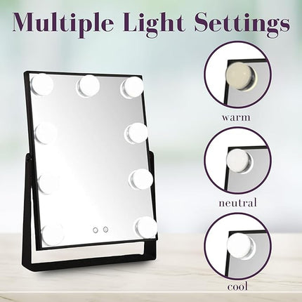 JERDON Lighted Vanity Makeup Mirror with Large Dimmable Bulbs and 3-Color Lighting - Model JHW100B