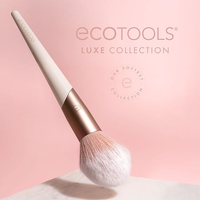 EcoTools Luxe Plush Powder Makeup Brush for Blush & Bronzer, Works Best With Powder Makeup, Luxurious and Glamorous, Eco-Friendly Premium Makeup Brush, Synthetic Bristles, Pink, 1 Count (Pack of 2)